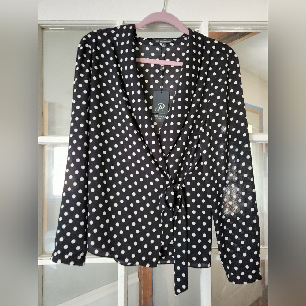Adrianna Papell polka dot wrap blouse